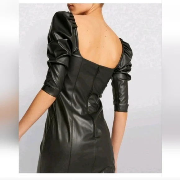 Alice + Olivia Frances Vegan Leather Puff Sleeve Mini Dress Size 2 - Picture 9 of 16